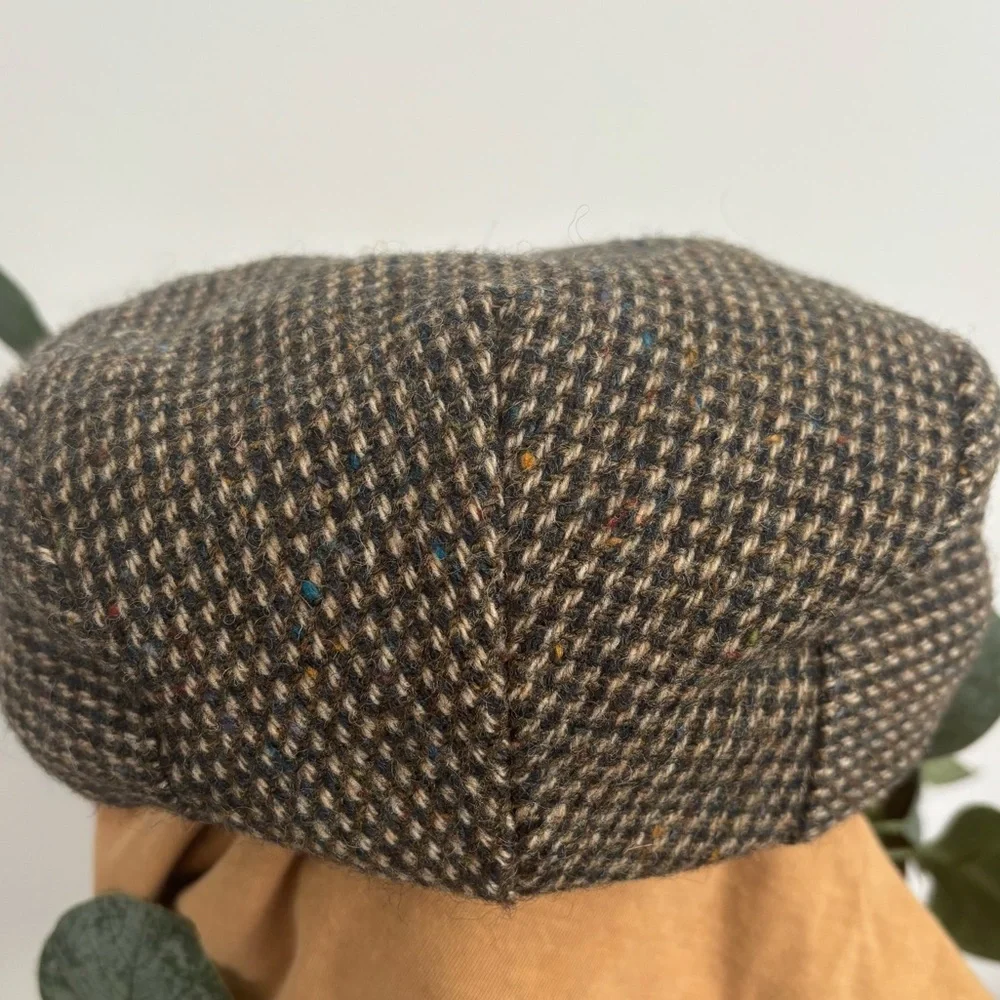 VINTAGE HARRIS TWEED 100% WOOL NEWSBOY FLAT CAP MADE IN SCOTLAND JAND WOVEN - Picture 6 of 12